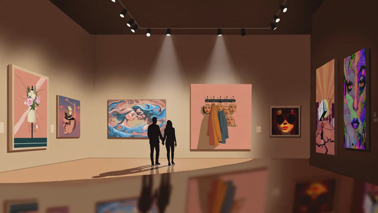 a couple walking in the Lasihr Art Gallery